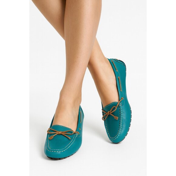 Clarks Artisan 66615 Turquoise Soft Leather Slip On Driving Moc Shoe Sz 11 M - Picture 1 of 16